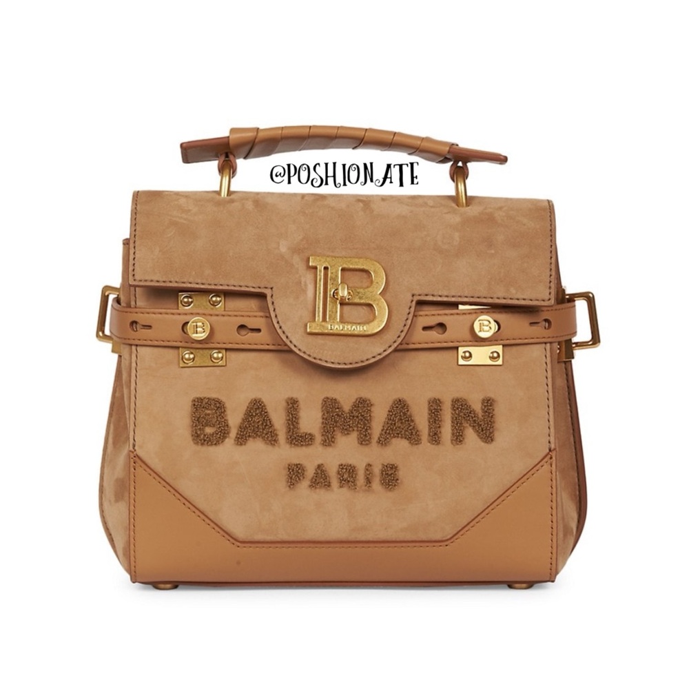 Rare! NWT Balmain BBuzz 23 Suede Logo Top Handle Bag